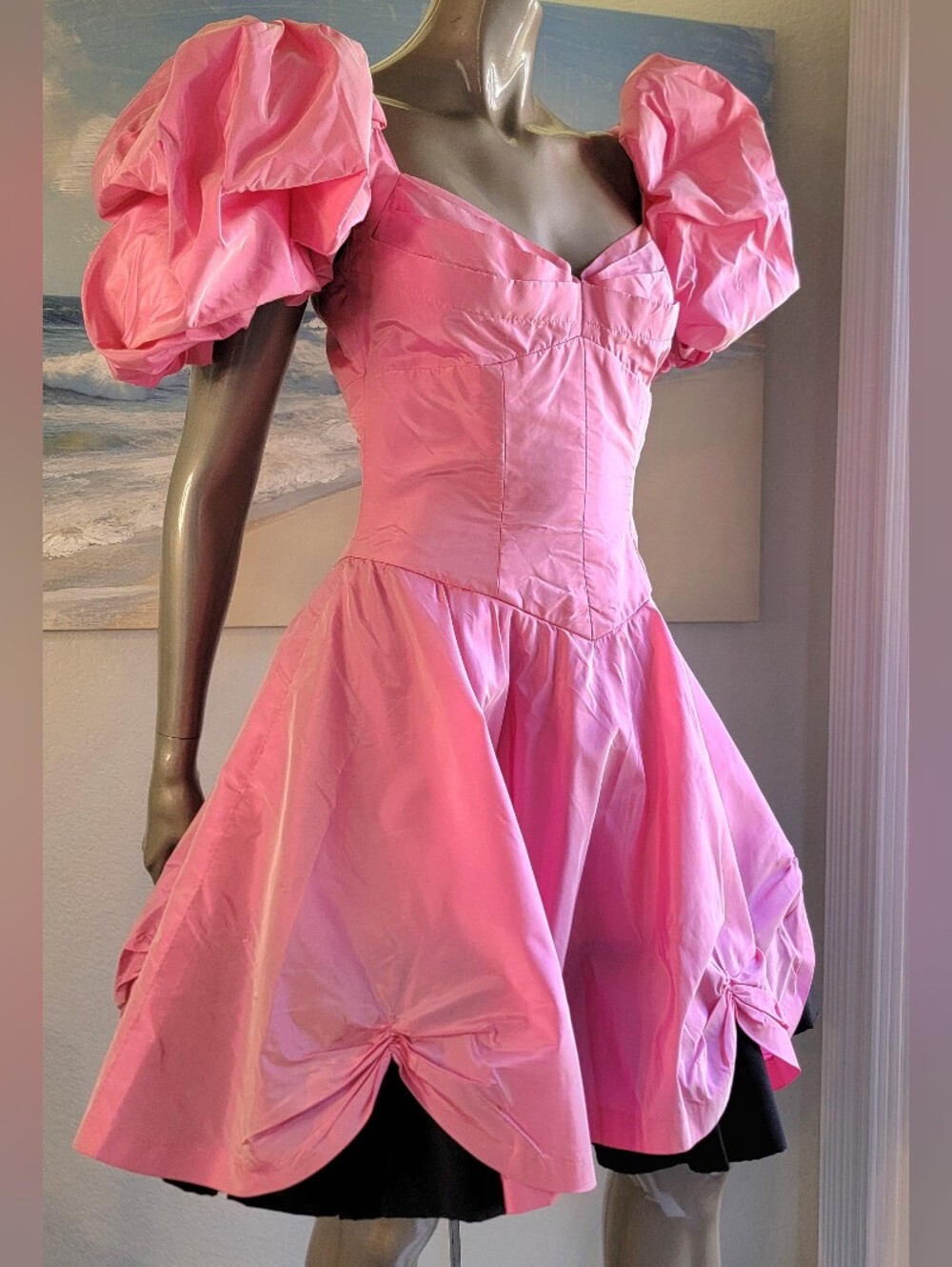 $2,400 VICKY TIEL Voluminous Pink Puff-Sleeve Prom Dress US M